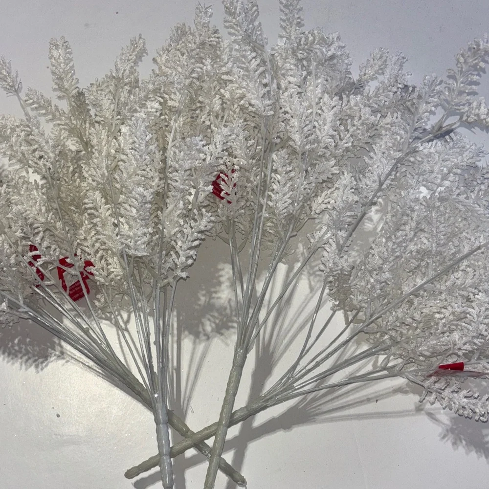 Snowy White Faux Fern Spray White Glitter Pine Branches White Tree Filler NWT